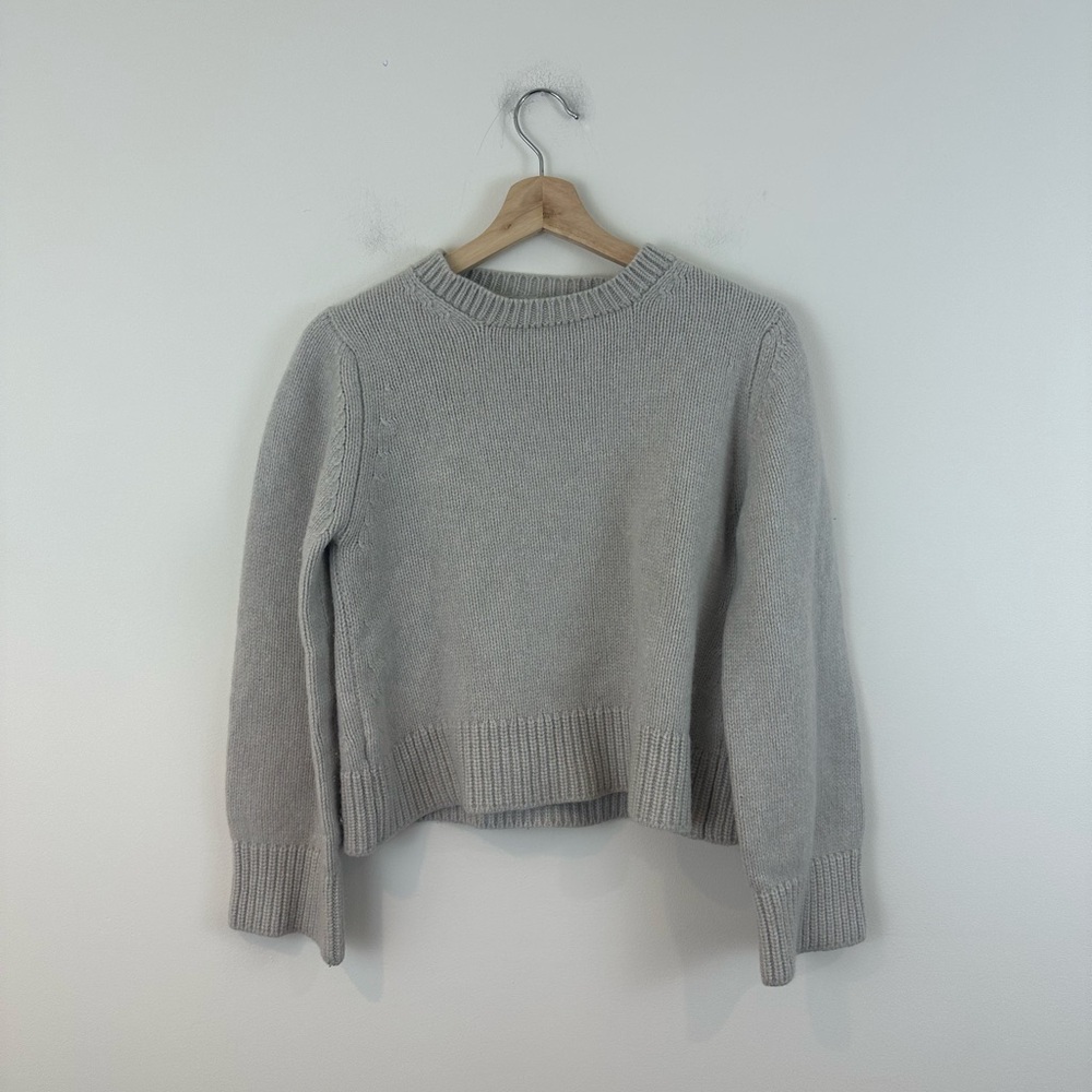 &Daughter Classic Crewneck Women's Sweater Light Gray Tan Merino Wool Cashmere S